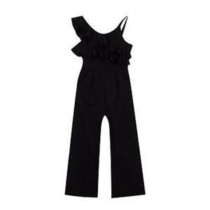 RARE EDITIONS GIRLS RUFFLE ONE SHOULDER JUMPSUIT SIZE 12 BLACK